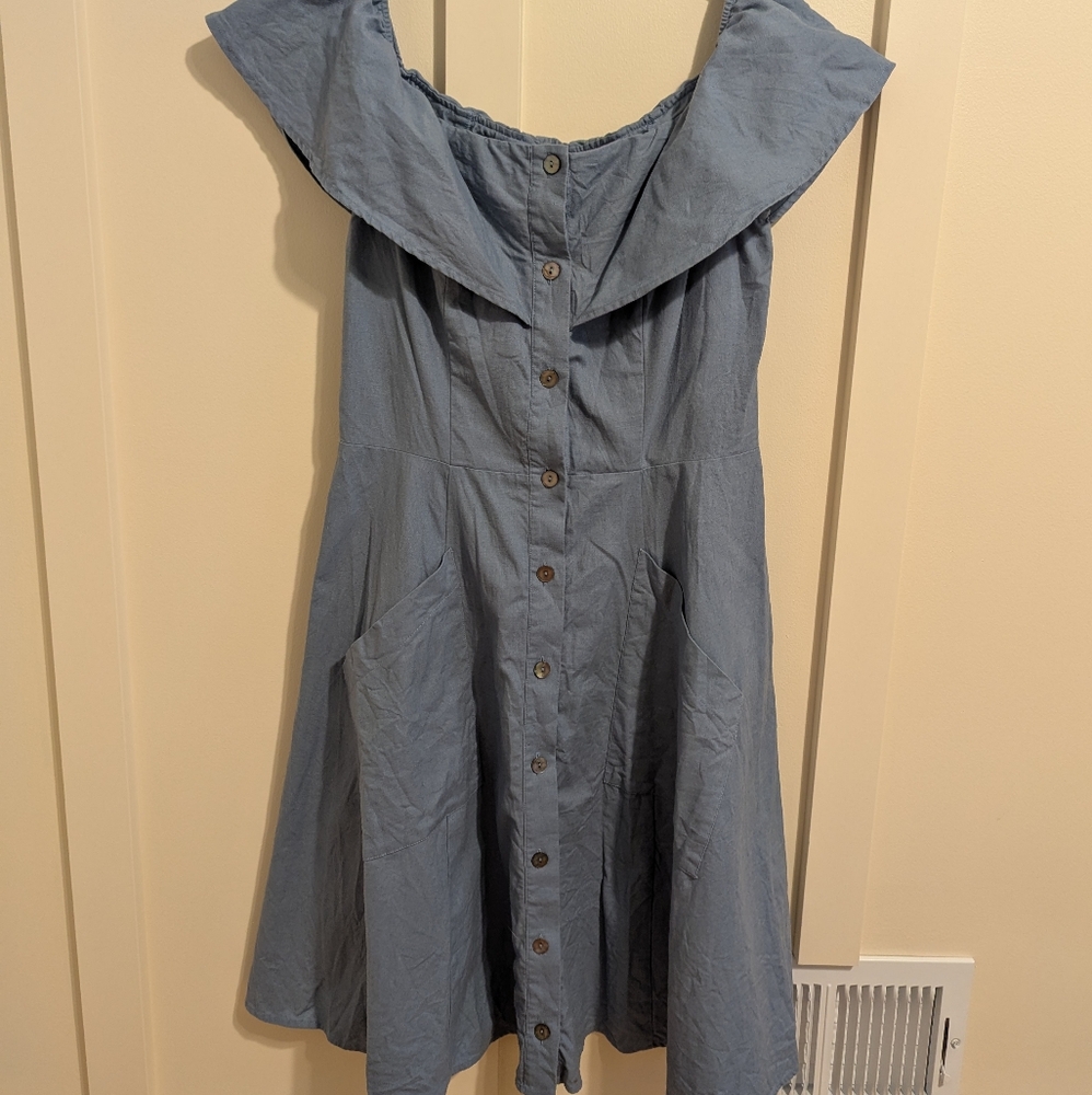Denim Off-Shoulder Button-Down Dress